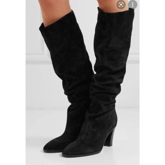 Vince casper Black Suede Slouchy Ruched Block Heel‎ Knee High Boots 8 $595 NEW - Picture 1 of 6